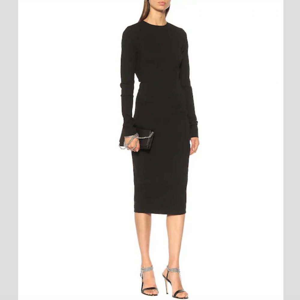 RICK OWENS Long Sleeve Bodycon Midi Cut Out Back Black Stretch Dress Size 6 - Picture 14 of 15